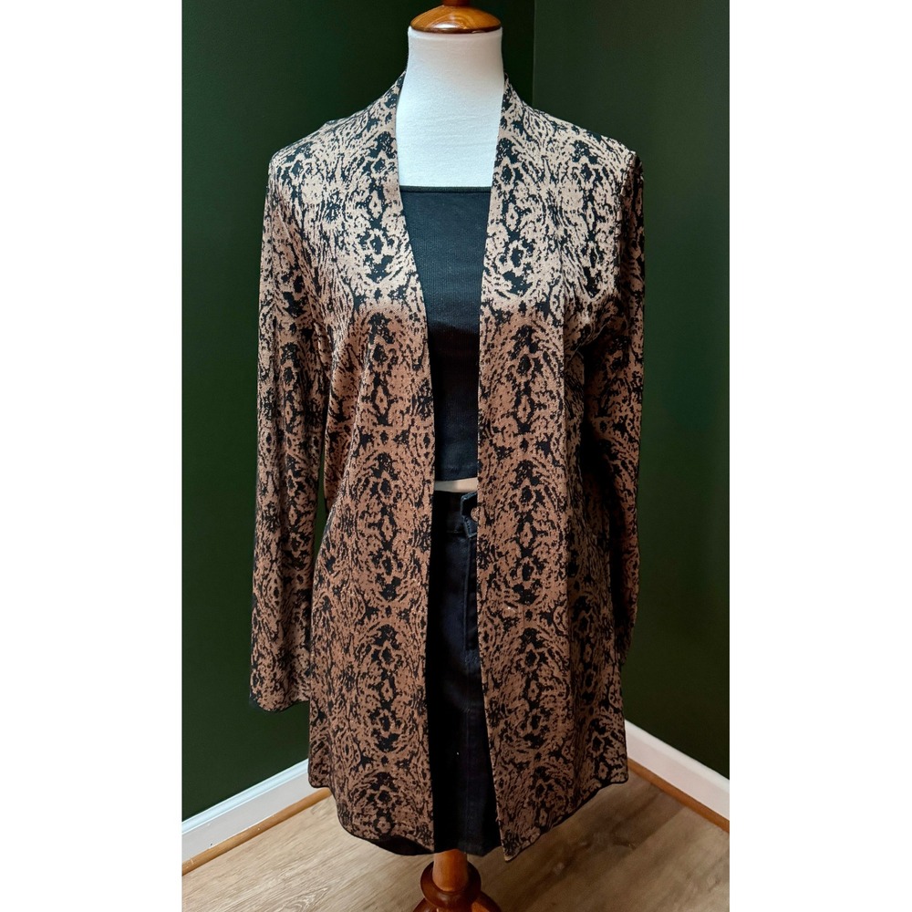 Charter‎ Club Brown Black Damask Print Open Front Cardigan Women's Size M